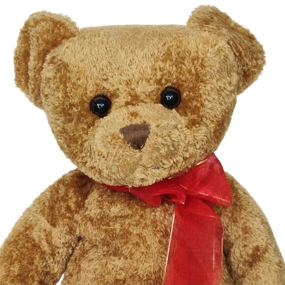 PBC International Brown Sitting Teddy Bear With Red Bow Ages 3 and up 17 inch - Picture 2 of 5